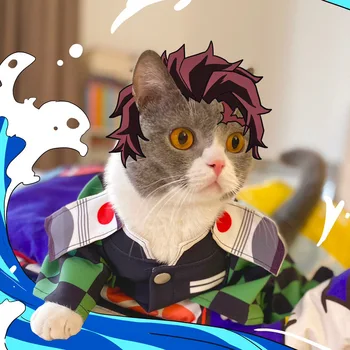 Аниме Demon Slayer: Kimetsu No Yaiba модный костюм кошки для домашних животных, летняя уютная накидка для кошек, маленькая собачка, одежда для косплея, товары для домашних животных