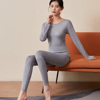 Осенне-зимний комплект женской осенней одежды и брюк из чистой шерсти 2022 года, термобелье, леггинсы