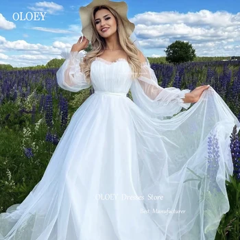 OLOEY Простые свадебные платья из шелкового шифона трапециевидной формы в стиле Бохо с длинными рукавами, большие размеры, свадебные платья, вечернее платье