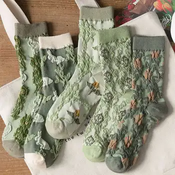 5 пар/лот Dreamlikelin Женские носки Harajuku Ретро Вышивка Весна 3D Вязание Цветы Рельефный принт Лолита Рождественский подарок