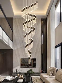 Современная роскошная хрустальная люстра Новый дизайн интерьера Высокий Потолок Гостиная Винтовая лестница Длинная люстра