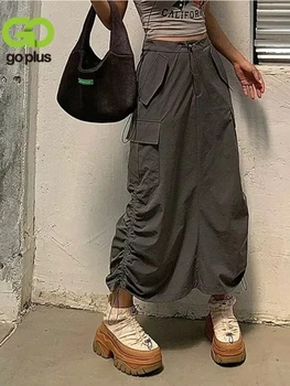 Женские юбки миди GOPLUS, Черная юбка-карго в корейском стиле, юбка с разрезом в стиле Рок-Дамен, Длинные юбки для женщин Falda Negra C11981