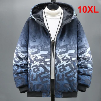 Зимняя толстая куртка, мужские парки, модные теплые куртки с двумя сторонами, Пальто с капюшоном, Повседневная уличная верхняя одежда с граффити, мужской Плюс размер 10XL