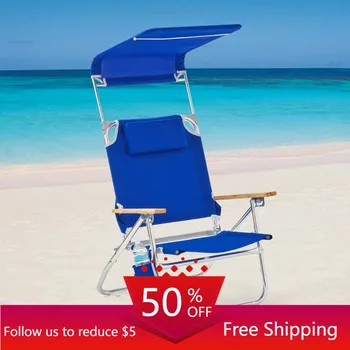 Шезлонг с откидывающимся верхним рюкзаком, Шезлонг для кемпинга, Складной стул для пляжа, Переносные складные стулья, синий