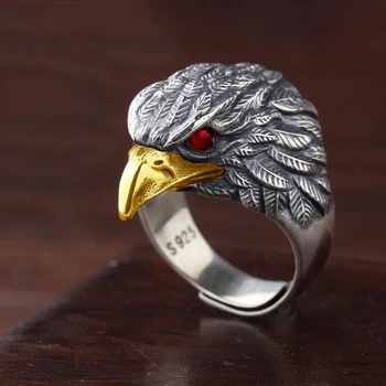 серебристый оригинальный дизайн японский и корейский модный ретро преувеличенный властный орел, открывающееся регулируемое мужское кольцо