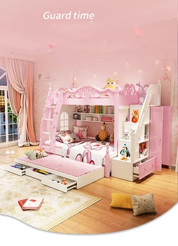 Детская кровать для девочек, Двухъярусная кровать Принцессы, Двухъярусная кровать, Высокая и низкая кровать Для взрослых, Детская кровать для матери, Двухъярусная многофункциональная