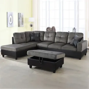 Секционный диван Hommoo, Секционный диван, Небольшой L-образный Секционный диван, Современный диван для гостиной, Темно-серый (Без пуфика)