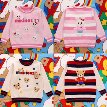 Детский свитер от 2 до 7 лет в японском стиле, цельнокроеная трикотажная рубашка с мультяшным трехмерным Медведем и кроликом для детей и мальчиков