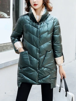 Женский топ-труба, Зимняя новая яркая хлопчатобумажная куртка для женщин в корейском стиле, утолщенные утепленные парки средней длины, пальто