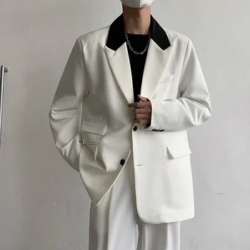 Белый Черный блейзер Мужской Модный Социальный Мужской пиджак Корейский Свободный деловой повседневный пиджак Мужской офисный формальный блейзер M-XL