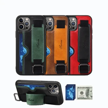 Чехол из искусственной кожи для iPhone 13 Pro Max, кожаный бумажник, откидная крышка, подставка, ремешок на запястье и карман для кредитных карт для 13 Pro