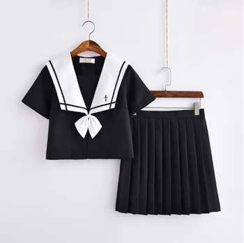 Школьная форма с вышивкой крестом, костюм Моряка для старшеклассницы, Костюм для Косплея, Черная униформа из японского Аниме с коротким Длинным рукавом