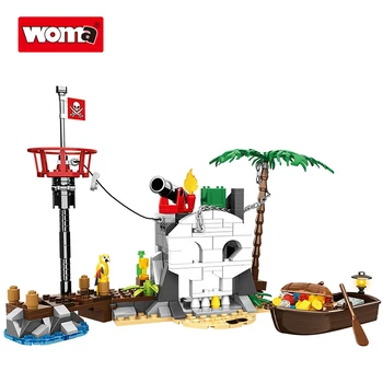 WOMA Pirates Ship Пластиковая строительная игрушка, Маленький Кирпичик, Набор строительных блоков, подарки на День Рождения для детей, развивающие игрушки-головоломки