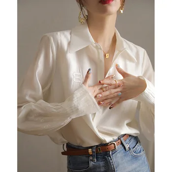 Французская Белая рубашка Ga Grade Feeling для женщин на весну и осень 2023, Дизайн, маленькая и уникальная Шифоновая рубашка, Шелковый топ