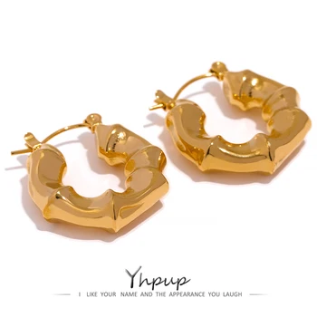 Yhpup, Бамбуковые Золотые серьги-кольца с текстурой нержавеющей стали 316, Геометрические Круглые Водонепроницаемые серьги-кольца с покрытием PVD-18k, подарок